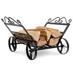 COSTWAY Firewood Rack, Heavy Duty Metal Fireplace Log Holder, Indoor Outdoor Wood Storage Stacking Shelf, 50kg/60kg Load Capacity (with Hollowed Base, Wheels, 48 x 41 x 28cm)