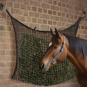 Navaris Hay Net for Horses - 3.5mm Rope with Small Hole Design & 2 Carabiners - Horse Feed Haynet for Slow Feeding - Equestrian Equipment Hay Bale Nets - Black Mesh, 100x160cm