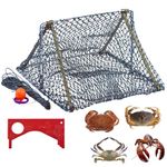 George Garden Crab Trap, Foldable Crab Trap cage, Fishing Traps Nets for Dungeness, Rock and Blue Crab (1Triangle Traps + 1Crab Measuring Ruler +1Signal Sphere)