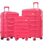 MGOB Luggage Sets 3 Piece, Hard Shell Trolley Travel Suitcases with Spinner Wheels, Lightweight Suitcase Sets, TSA Approved, Polypropylene(PP), 20, 24, 28 Inch