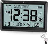 SZELAM Radio Controlled Wall Clock,10.5" Large Display Digital Wall Clock Battery Operated,Digital Calendar Auto Setting Desk Clocks with Indoor Temperature, Humidity,Date,Day,Auto DST for Elderly