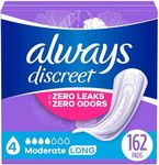 Always Discreet Incontinence Pads for Women, Moderate Absorbency, Long Length, 54 Count - Pack of 3 (162 Count Total) (Packaging May Vary)