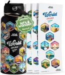 LET'S WANDER World Explorer Adventure Water Bottle with 50 Waterproof Stickers - 32oz Leakproof Insulated Stainless Steel with Straw - Travel Goal Gift Bottle (Black)