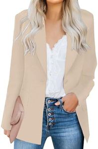 luvamia Women's Casual Long Sleeve Lapel Button Slim Work Office Blazer Jacket Womens Blazers Dressy Casual Tan Blazer for Women Light Beige Size X-Large Size 16 Size 18