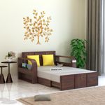 Ganpati Arts Solid Sheesham Wood Two Seater Scott Sofa Cum Bed With Headboard And Mini Storage For Home Living Room (Walnut Finish), 2 Seater