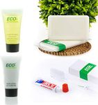 ECO Amenities 5-Piece All-in-Kit Hotel Toiletries Bulk 420pcs (84 Toiletry Kits) Travel Soap-Lotion-Shampoo & Conditioner 2 in 1-Disposable Toothbrush-Toothpaste per Kit Guest Shower Bath Amenities