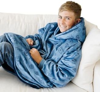 Saranoni Minky Lush Faux Fur Superman Snuggler Blanket Hoodie | Ultra-Soft Wearable Blanket with Hood & Pockets | Loungewear Luxury Plush Lined Interior | Teen, 31.5" x 32"
