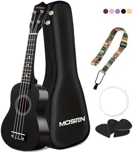 MOSEN Ukulele for Beginners 21 Inch All in One Kit Beginner Professional Ukulele Including Straps, Strings, and Paddles (Black)