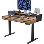 FEZIBO Electric Standing Desk with 3 Drawers&Monitor Shelves, 48 x 26 Inches Splice Board Sit Stand Up Home Office Desks, Black Frame/Rustic Brown Top