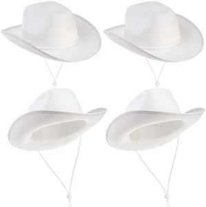 Dicunoy 4 Pack White Cowboy Hats, Plain Western Hats for Women and Men with Adjustable Drawstring for Halloween, Parties, Costumes, Fishing, Camping, DIY, Dress-Up, Adults, Teens