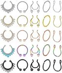 YOVORO 25Pcs Stainless Steel Fake Nose Ring Hoop for Men Women Faux Lip Ear Septum Ring Non-Pierced Body Jewelry XK