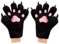 HAOAN Wolf Paw Gloves Faux Fur Cat Fingerless Mittens Winter Warm Cosplay Halloween Fancy Party Costume Accessories (black01)