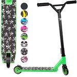 Stunt Scooters - Pro Scooter for Tricks and Stunts by Land Surfer - Land Surfer Stunt Scooter Black with Green Trim and Small Skulls - Scooter for Kids Ages 8-12 Teens Boys and Girls