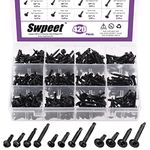 Swpeet 420Pcs 3 Types Head 410 Stainless Steel Pan Head & Hex Washer Head & Wafer Head Self Drilling Screws Assortment Kit, Sheet Metal Screws Head Self Tapping Screws (Assortment Kit, Black)