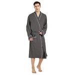 U2SKIIN Mens 100% Cotton Robe Lightweight Knit Bathrobe(Dark Grey Mel, L/XL)