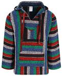 Mexican Baja Jerga Hoodie Hippie Festival Top in Wide Multicoloured Stripe (L)