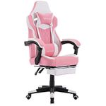 WOTSTA Gaming Chairs Massage Game Chair with Footrest Reclination Angle Adjustable Backrest Height Gamer Seat Equiped Retractable Wheels (Pink)