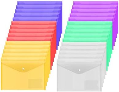 30 Pcs Clear Plastic Document File Folders, Plastic File Jacket Sleeves for Letter Size / A4 Size Waterproof File Envelopes with Label Pocket and Snap Button for School Work Office 6 Assorted Color