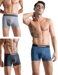 DAMENSCH Men's Deo-Cotton Deodorizing Trunk- Pack of 3- Marbled Blue, Sweet Black, Dessert Grey- Medium