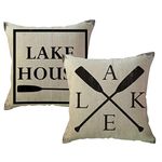 ULOVE LOVE YOURSELF Lake House Decor Throw Pillow Covers 18 x 18 Inch Set of 2 Lake House Gift Lake Paddle Pillowcases Lake House Beige/Black Decorative Cushion Cover for Sofa Couch Porch