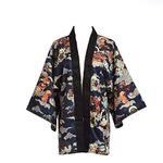 GRACEART Women's Dressing Gown Japanese Kimonos Satin Short Sleepwear Bathrobe Robe Pajamas (Small) Black