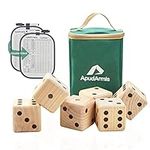 ApudArmis Giant Wooden Yard Dice Game, 3.5In Big Dice Lawn Game Set with Scoreboard,Carrying Bag - Giant Pine Wooden 6 Dice Game Set for Teens Adults Family