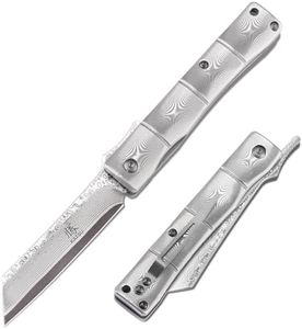 KATSU Handmade Full Damascus Steel Bamboo Style Japanese Razor Pocket Folding Knife with Pocket Clip