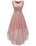 BeryLove Cocktail Homecoming Dresses 2024 Formal Wedding Guest Dresses Sleeveless Lace High Low Prom Dress, Tulle Sequin Blush, Medium