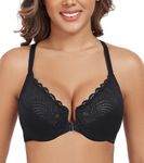 DotVol Women's Front Closure Underwire T-Back Full Figure Plus Size Unlined Seamless Bra(Black,38E)