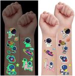 BUYLONG 112 Space Tattoos for Kids, Glow Party Supplies, Fakes Tattoos for Kids, Astronaut Gifts for Boys and Girls, 10 Space UFO Alien-s Glow Temporary Tattoos