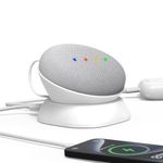 HomeMount Google Nest Mini Stand, Desktop Stand with Charging Ports for Nest Mini 2nd Gen, Charges Phones & Headphones, Anti-Slip, Portable Speaker Mount, Ensures Pristine Sound Quality (White)