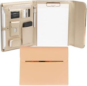 BLU MONACO | Peach Beige Vegan Leather Padfolio | Professional Portfolio Binder with Magnetic Closure and Gold Trim | 8.5 x 11 Business Organizer Case for Women