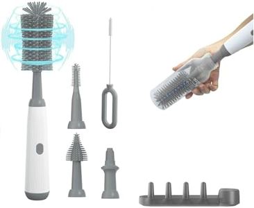 Electric Baby Bottle Brush Cleaner with Extended Handle & Drying Holder, Baby Bottle Brush Set with Silicone Bottle/Nipple/Crevice/Brush,Straw Cleaner,Lifesaver Automatic Bottle Cleaner,Gray
