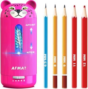 AFMAT PSY1 Electric Pencil Sharpener, Fully Automatic, for 6.5-12mm Pencils | Rechargeable & Cordless, Auto in & Out, 5 Nibs, 7K+ Uses, Replaceable Blade, Cute Sharpener for Classroom/Home/Office