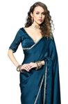 SATAZ Women's Ready to Wear Regal Blue Satin Silk 1 Minute Pre Pleated Saree with Unstiched Blouse