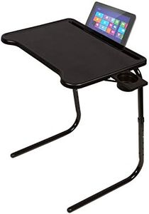 Table-Mate Ultra Folding TV Tray Table and Cup Holder, Adjustable to 6 Heights and 3 Angles with Device Holder (Black)