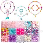 DIY Bead Jewelry Making Kit for Kids Girls with Mermaid Starfish Shell Unicorn Rainbow Butterfly Heart Pearl Charms Beads for Bracelets Rings Necklaces Creativity Beading Kits Art Craft, 450Pcs+