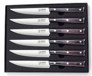 Premium Steak Knives Set of 6 in Gift Box - Black Pakka Wood Handle - HC German Stainless Steel, Straight Edge Non Serrated - UMOGI 4.5''Dinner Knife, Kitchen Tableware Knives Cutlery Set