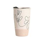 ANTIS'S HOME Ceramic Coffee Mug with Lid, Flower Pattern Double Wall Coffee Travel Mug Ceramic Tumbler 11 oz, Reusable Tall Cup, Splash Resistant Lid, Dishwasher Microwaveable Safe