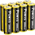 POWXS AA Rechargeable Batteries - Pre-Charged 2800mAh Ni-MH Double AA Batteries, Low Discharge, Ultra Long-Lasting (Pack of 8)