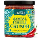 Homiah Sambal Chili Crunch, 6oz - Less Oil Low Sodium Gluten Free Vegan, Sambal Oelek Chili Paste, Crispy Chili Crunch Topping with Seaweed - Mild