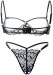 MKYFOOK Steel Lingerie Sexy Underwear Lace Garter Pajamas Ring Fashion Sleepwear Sparkly Garter Belt (Black-b, L)