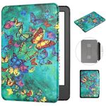 MOKASE for 6" Kindle Paperwhite 5/6/7th Generation Case 2012,2013,2015,2016 Version (Model: EY21 / DP75SDI), Slim PU Leather Hard Cover with Hand Strap for Kindle Paperwhite 6 inch, Green Butterflies