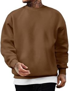 JMIERR Mens Casual Crewneck Sweatshirts Regular Fit Midweight Long Sleeve Outdoor Pullover Oversized Shirt, 4X-Large, Brown