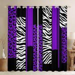 Feelyou Leopard Zebra Curtains for Bedroom Living Room (2 Panels, 42 x 84 Inch) Kids Cheetah Purple White Black Blackout Curtains Animal Print Darkening Dreapes Safari Window Treatments Geometry