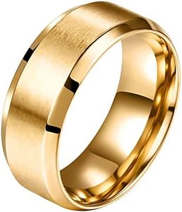 Flongo Anillos Dorado Hombre, Anillo clásico para Boda Compromiso, Acero Inoxidable 8mm, Estilo Retro Neutral, Anillo Unisex Talla 30