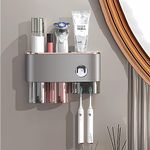 Hushmow Toothbrush Holder Wall Mounted, Toothbrush Holder for Bathroom with Automatic Toothpaste Dispensers,4 Toothbrush