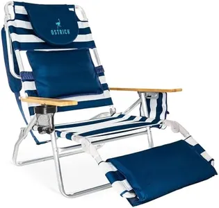 Ostrich Deluxe 3N1 Lightweight Lawn Beach Reclining Lounge Chair with Footrest, Outdoor Furniture for Patio, Balcony, Backyard, or Porch, Blue Stripe