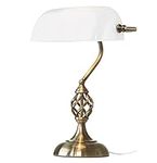 Kingswood Barley Twist Traditional Bankers Lamp - Antique Brass - Opal Glass - Desk/Table Lamp