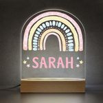 Beecreative Rainbow Bedroom Night Light with Childs Name, Girls Bedroom Light, Personalised LED Night Light, Pink Rainbow Nursery Decor, Girls Sleep Light Lamp